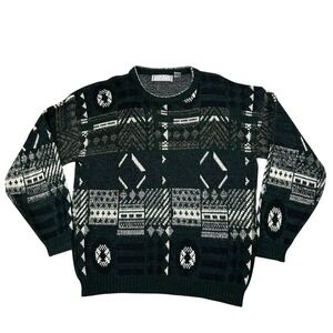 Croft & Barrow Geometric Crewneck Sweater - Black and White